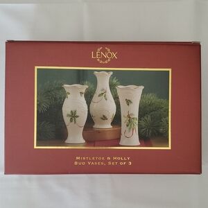 Lenox Mistletoe & Holly Bud Vase Trio